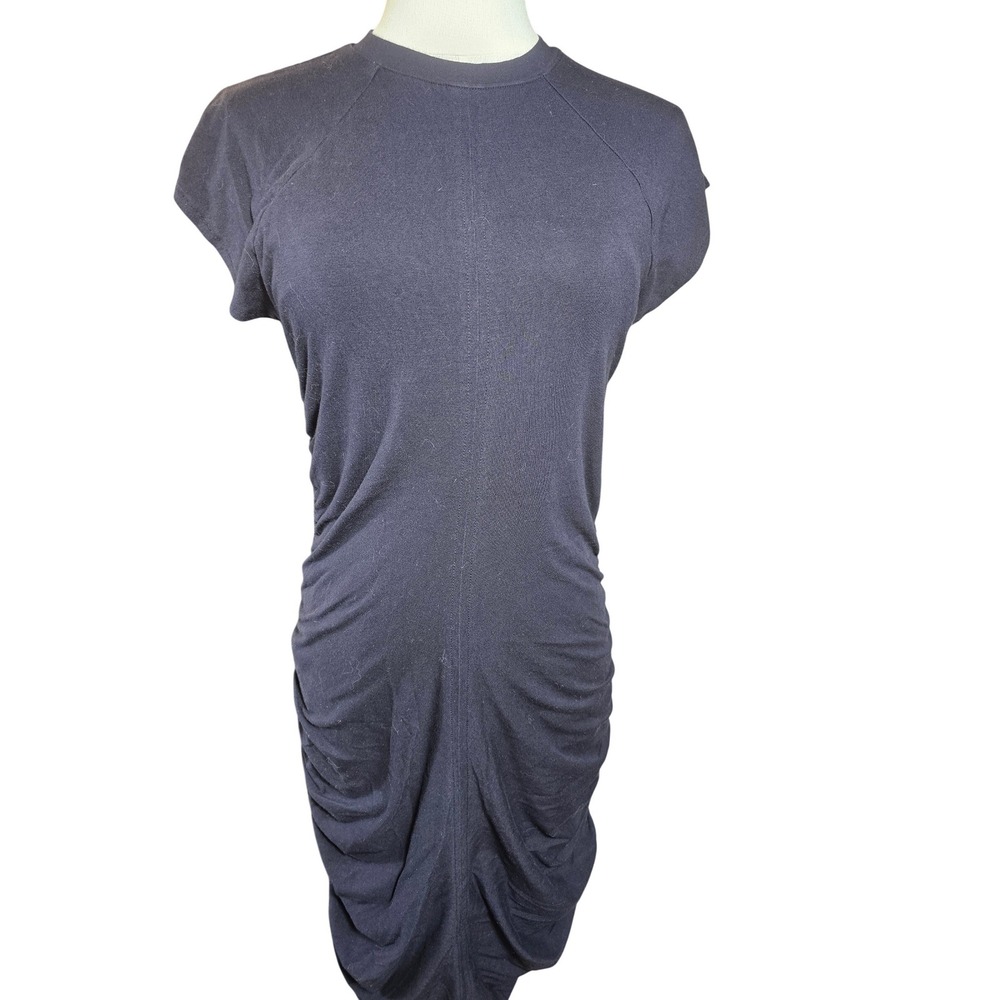 Athleta Presidio Ruched Dress Navy Blue Short Sleeve Midi Small Bodycon Raglan